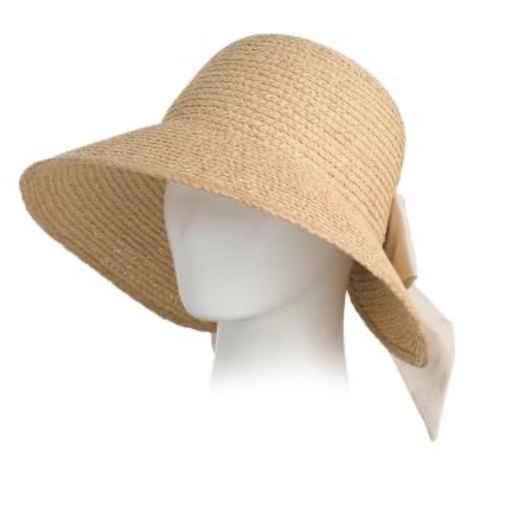 Wide Brim Straw Sun Hat with Back Tie - Natural